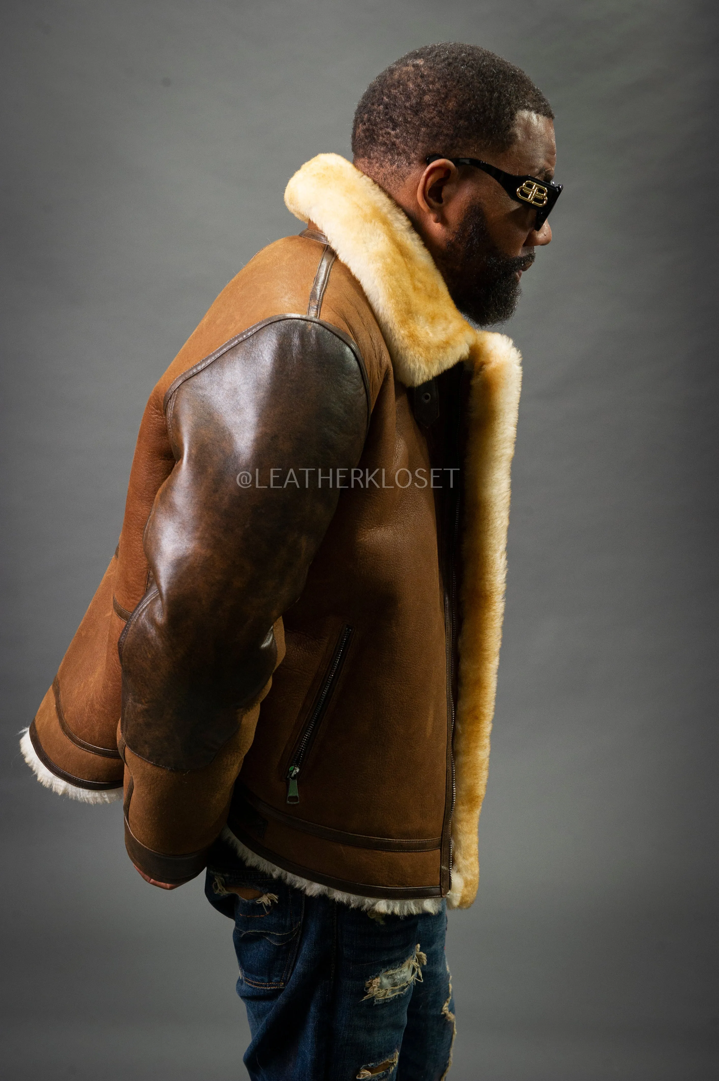 Men's Leo Bomber Sheepskin Shearling Jacket [Tan]