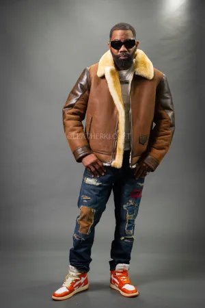 Men's Leo Bomber Sheepskin Shearling Jacket [Tan]