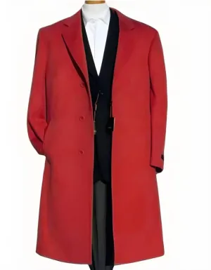 Mens Overcoat - Topcoat For Men - Winter Fabric - Men's Three Buttons Red Wool Fabric Overcoat / Long men's Dress Topcoat - Winter coat $240