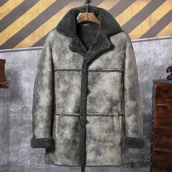 Men's Shearling Bomber Jacket Hunting Leather Jacket Winter Coat