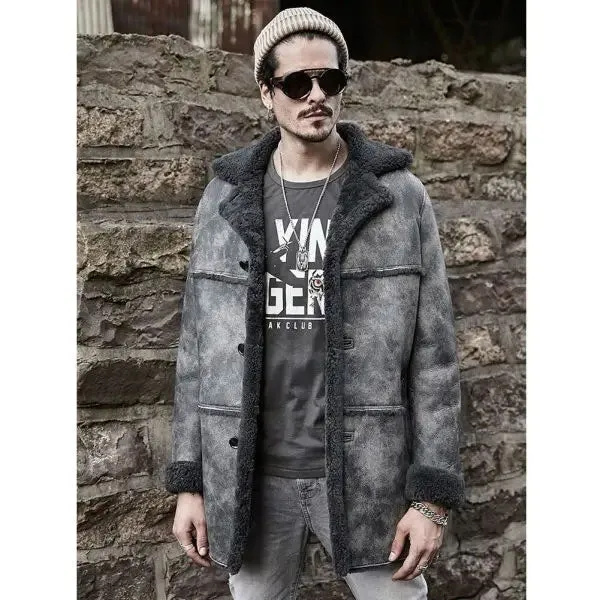 Men's Shearling Bomber Jacket Hunting Leather Jacket Winter Coat