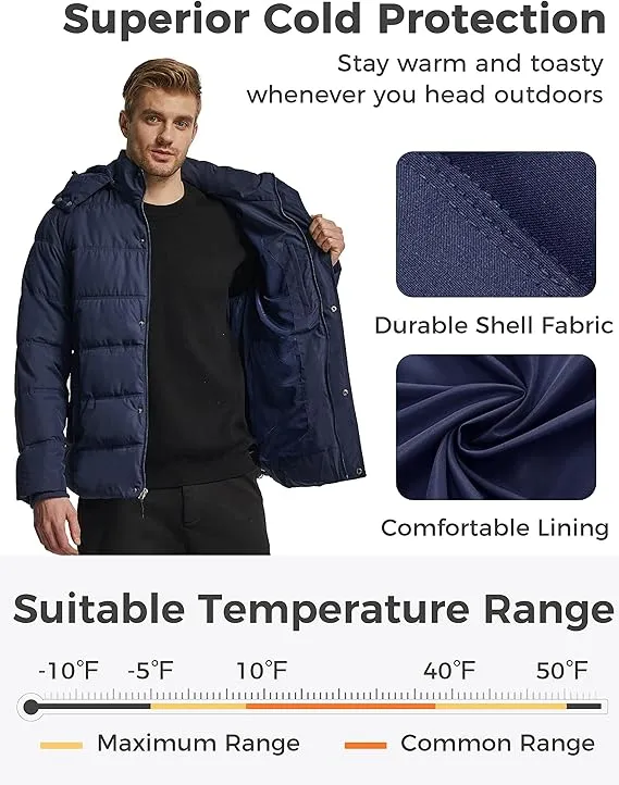 Men's Winter Warm Jacket Lightweight Outdoor Jacket Thicken Cotton Coat Hooded Puffer