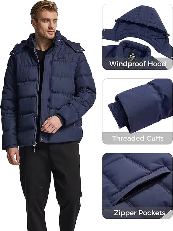 Men's Winter Warm Jacket Lightweight Outdoor Jacket Thicken Cotton Coat Hooded Puffer