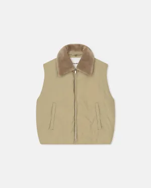 Mexim - Faux Fur and Tech Nylon Vest - Sage/ Beige