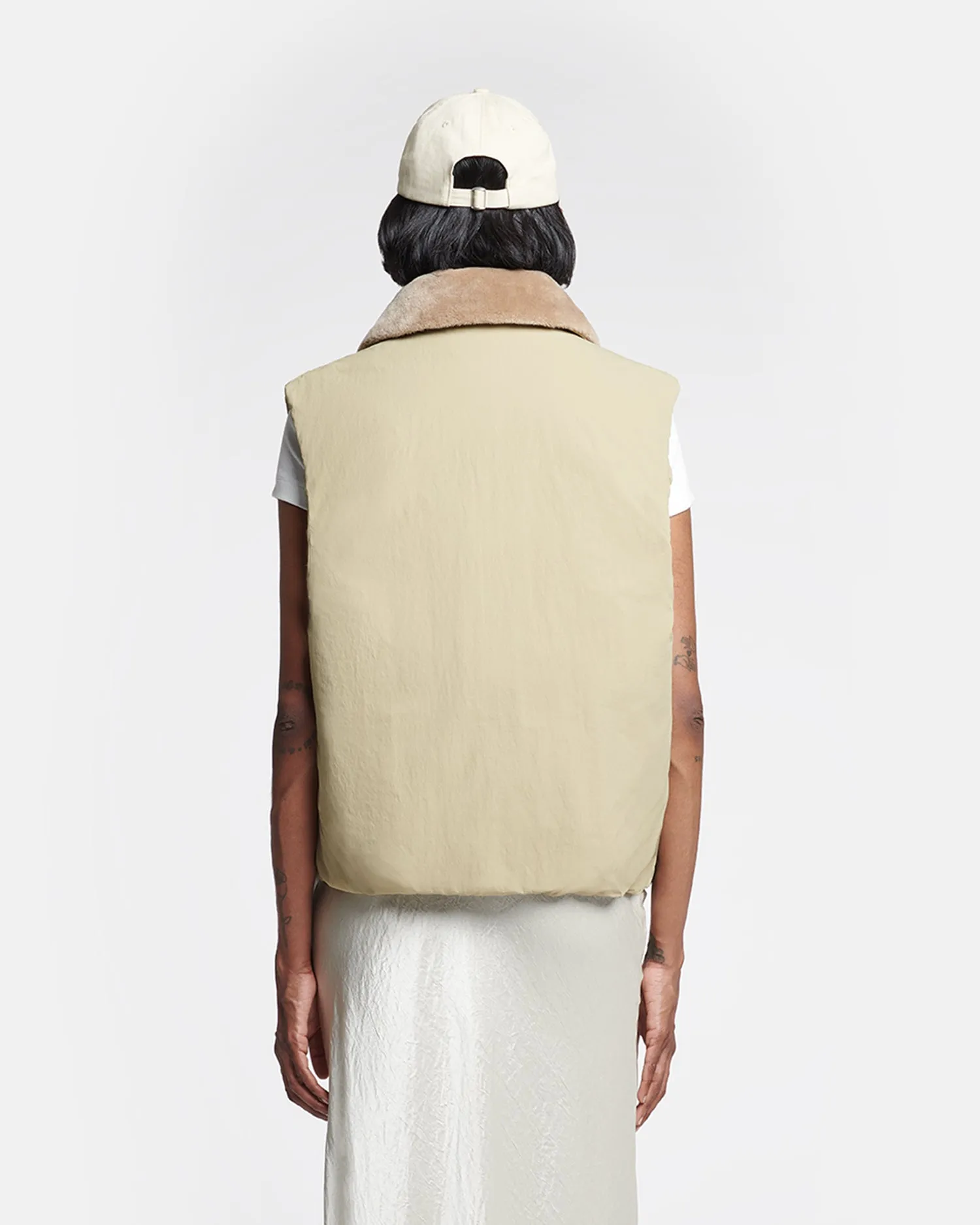 Mexim - Faux Fur and Tech Nylon Vest - Sage/ Beige