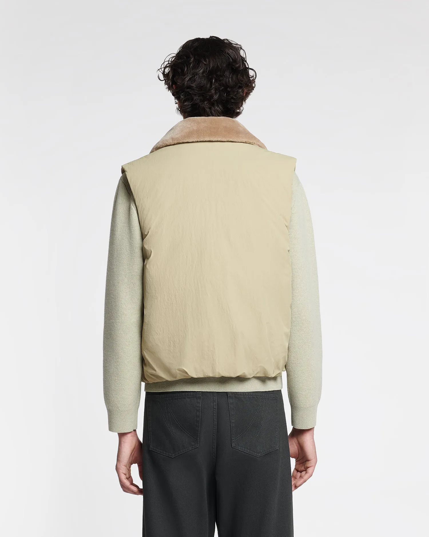 Mexim - Faux Fur and Tech Nylon Vest - Sage/ Beige