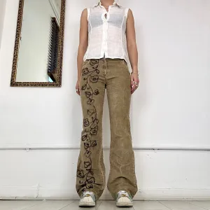 morgan de toi brown corduroy embroidered trousers