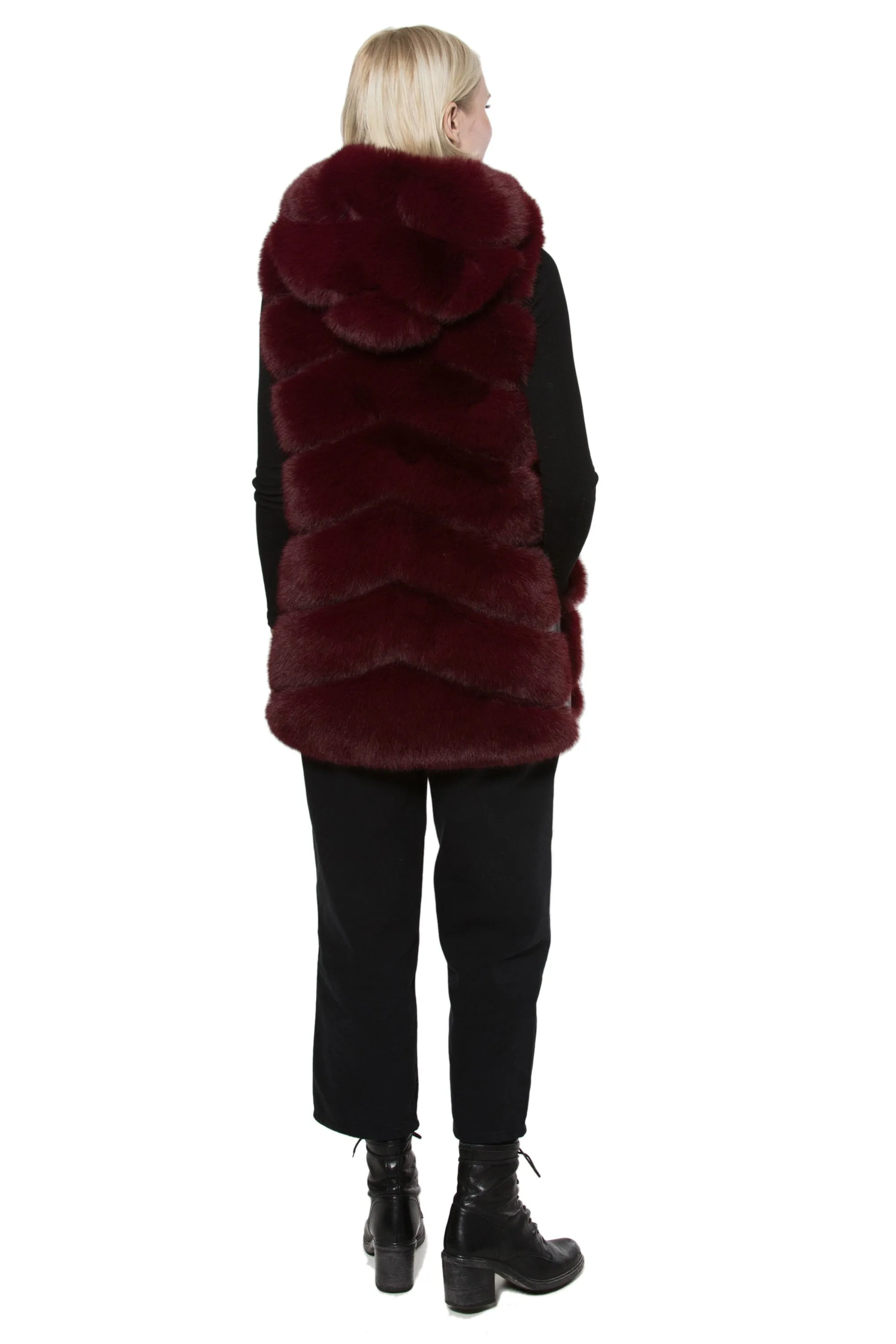 NANTES - Chevron Faux Fur Longline Hooded Vest