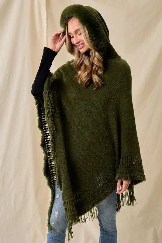 Oversized Knit Sweater Poncho Hooded