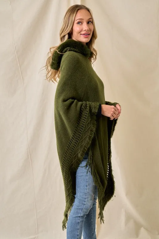 Oversized Knit Sweater Poncho Hooded