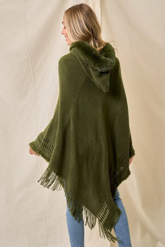 Oversized Knit Sweater Poncho Hooded