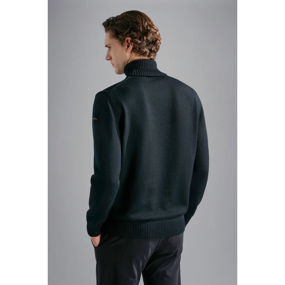 Paul & Shark Moon Badge Wool Turtleneck Sweater  011 Black