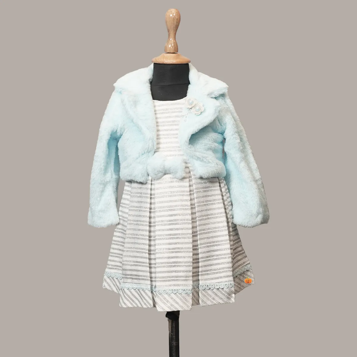 Peach & Sky Blue Winter Wear Girls Midi