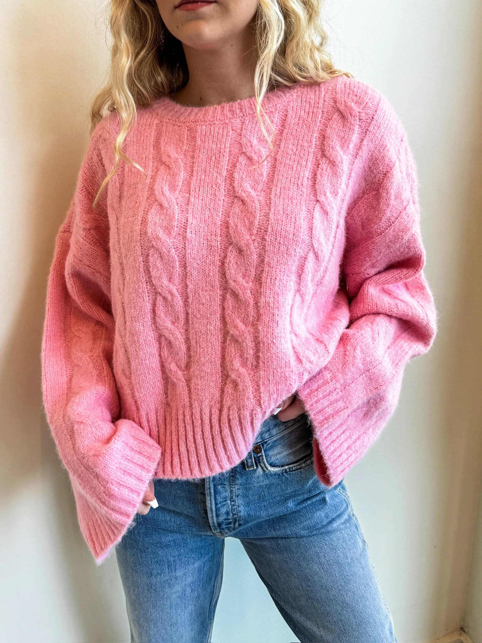 Pink Cable Knit Sweater