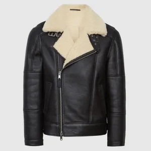 Premium Black Shearling Aviator Jacket for Men