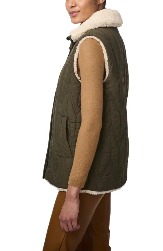 Quilted Faux Fur Lined Vest Olive