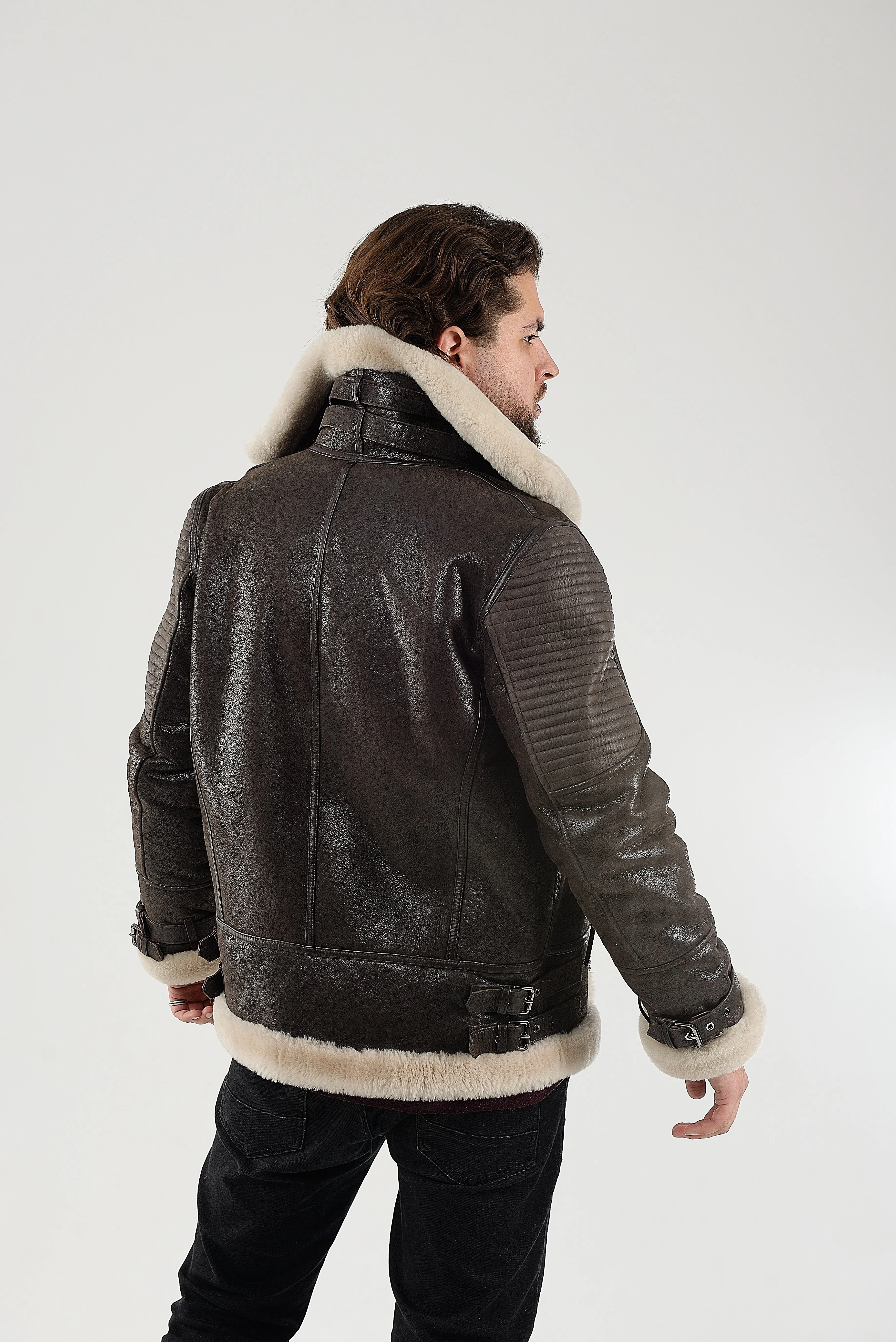 Real Winter Leather Mens Shearling Heiko Jacket with Fur Collar