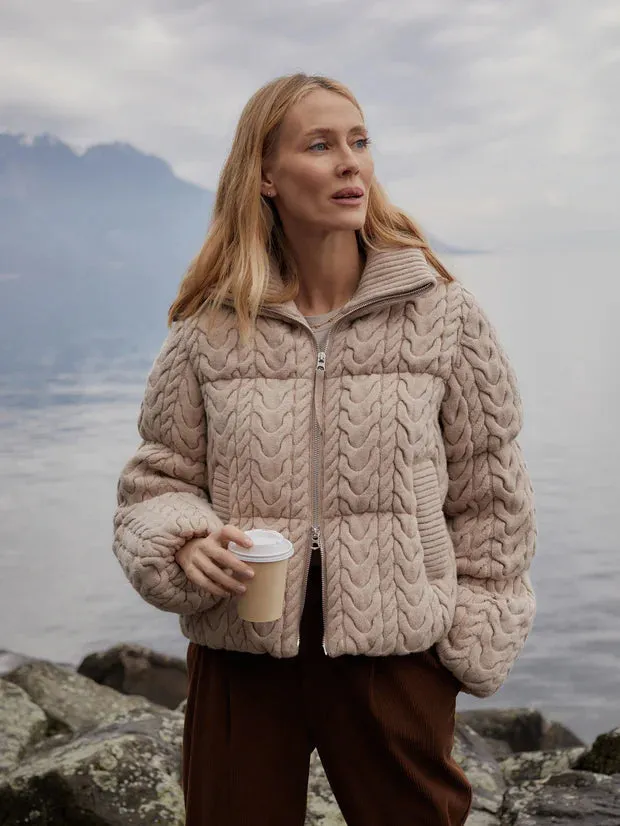 Reggie Cable Knit Puffer - Light Taupe