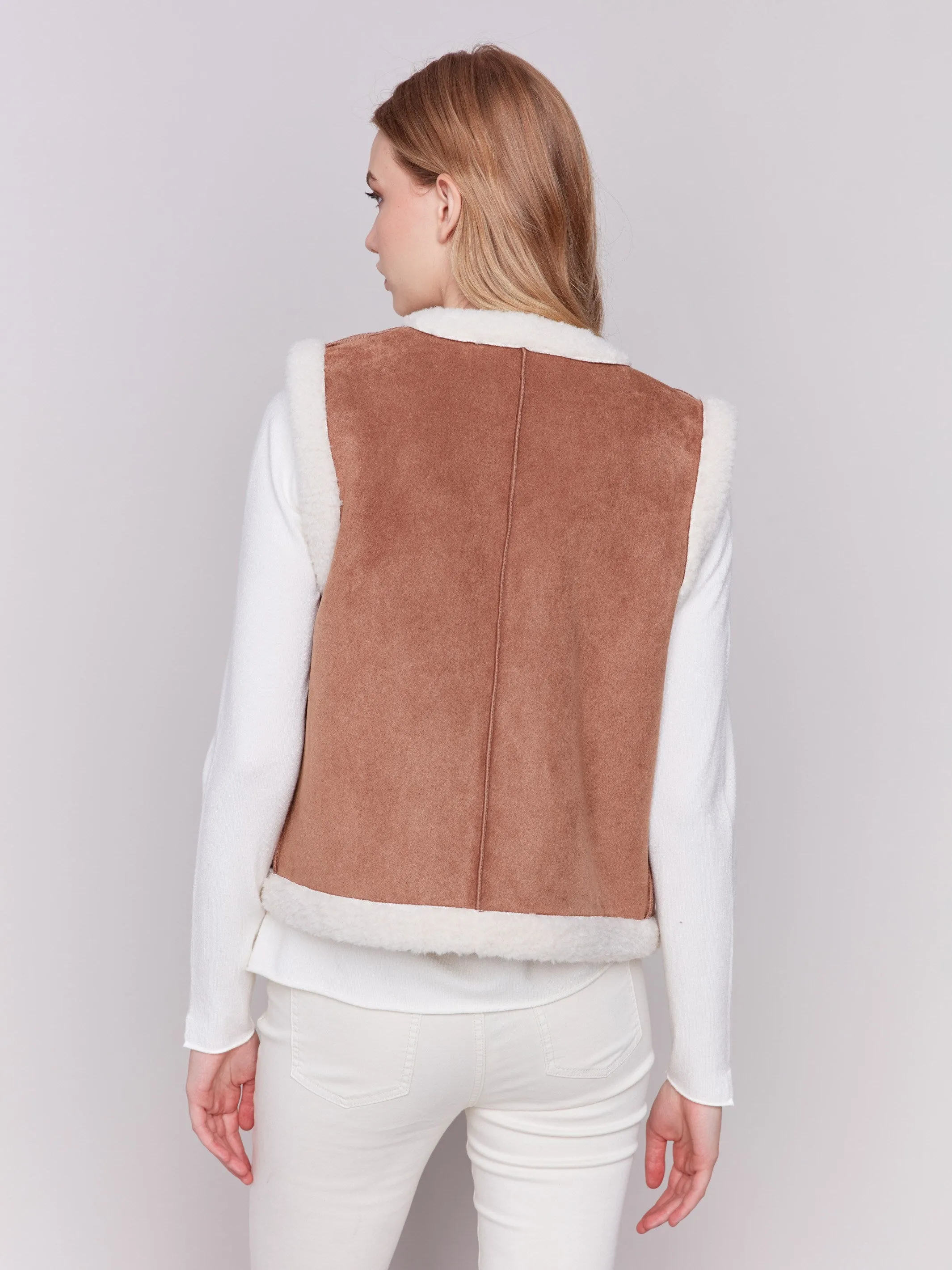 Reversible Faux Fur & Suede Vest - Ecru