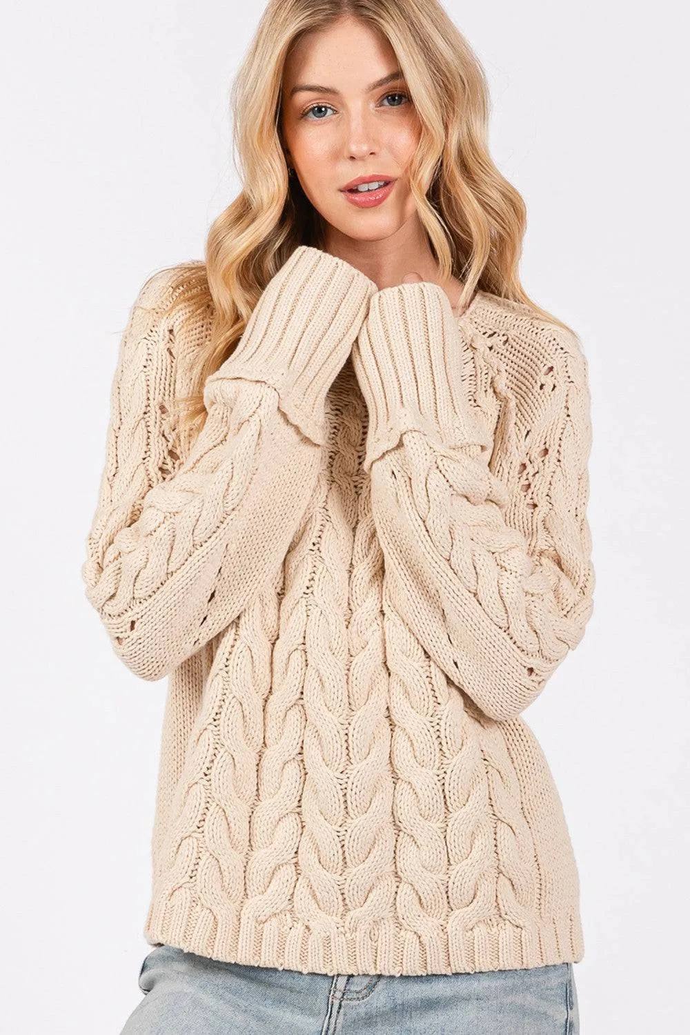 SAGE   FIG Cable-Knit Long Sleeve Sweater