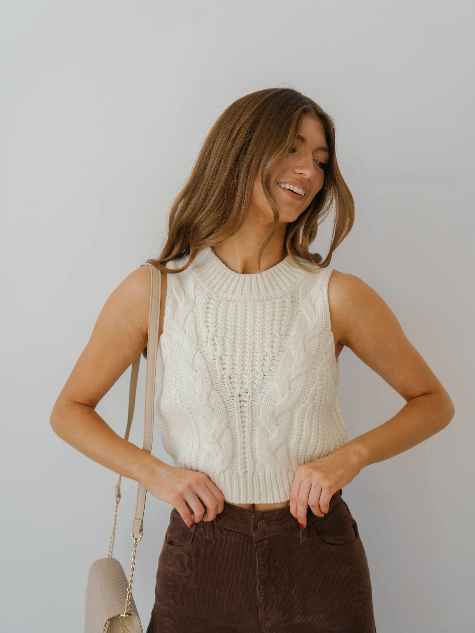 Shayla Cable Sweater Top - Cream