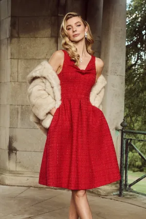 'Splendour' Wool Tweed Midi Dress in Rosso