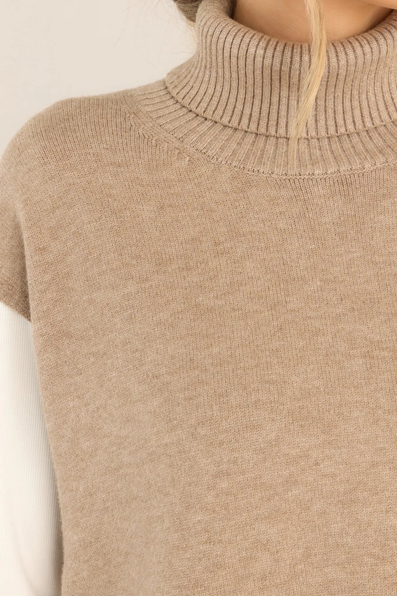 Standstill Dark Beige Turtleneck Sweater Vest