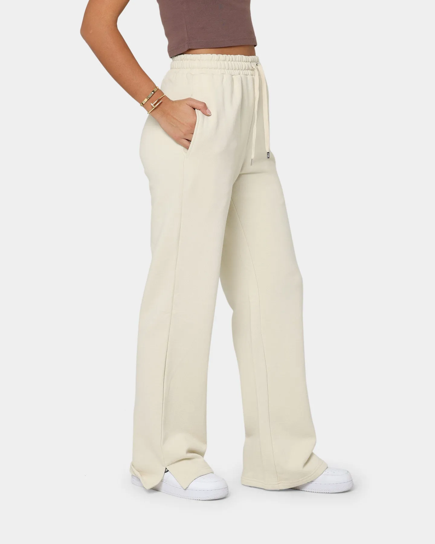 Stussy Women's Stock Wide Leg Track Pants Oatmeal