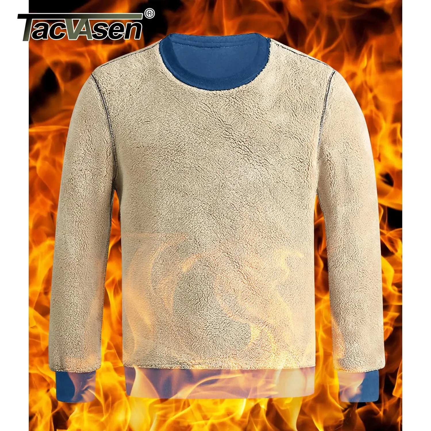 TACVASEN Men's Fleece Crewneck Sweatshirt Warm Sherpa Lined Heavy Thicken Underwear Winter Pullover Tops Shirts No Hood Hoodie