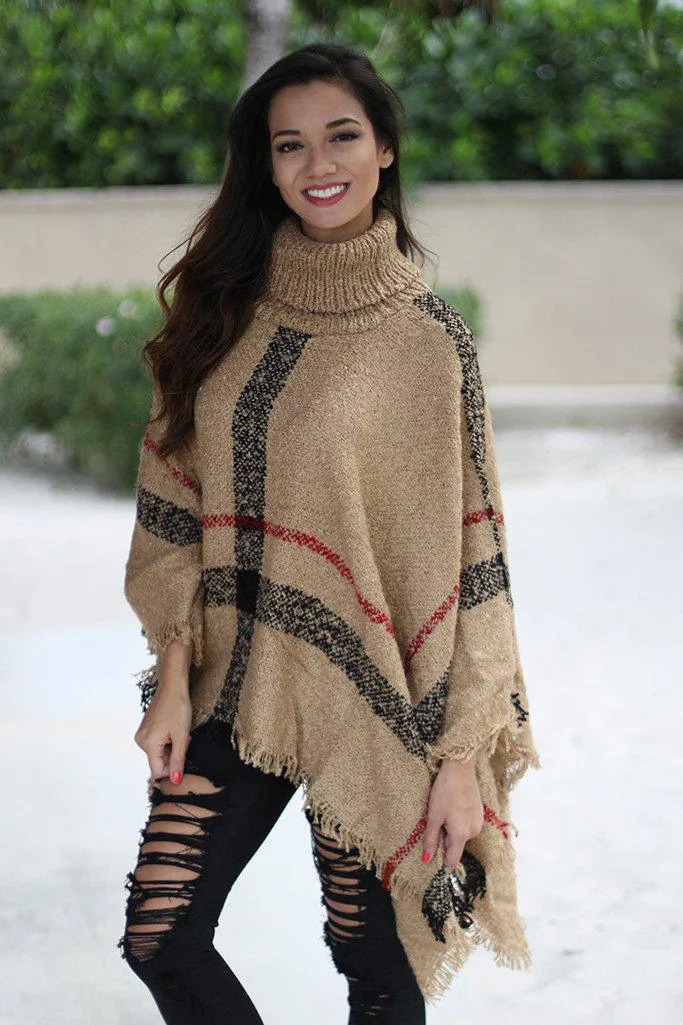 Taupe Plaid Poncho