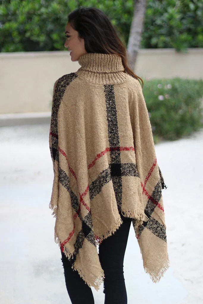 Taupe Plaid Poncho