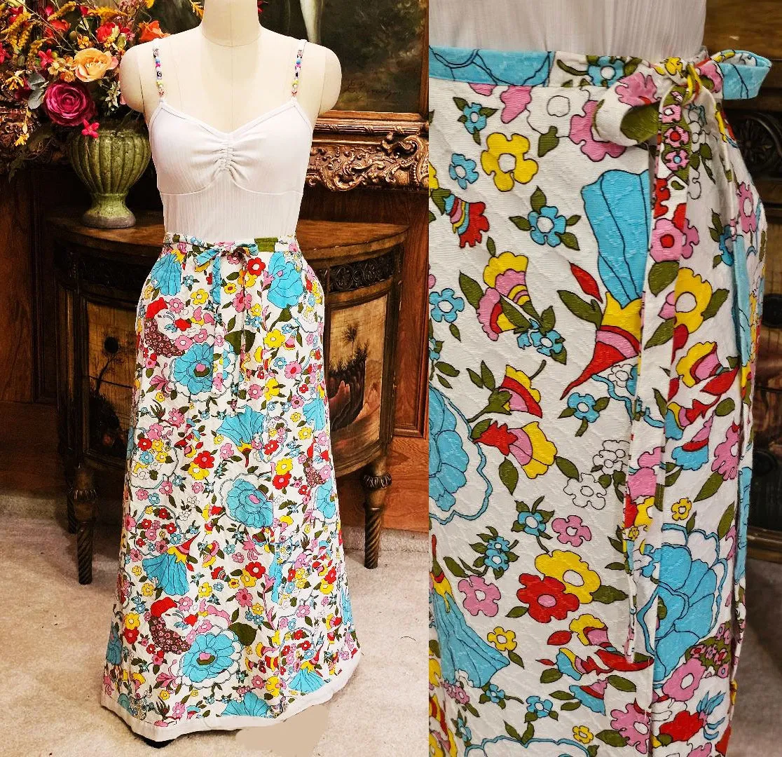 VINTAGE 1950s ELIZABETH ARDEN FLORAL WRAP SKIRT WITH BOW VINTAGE SKIRT VINTAGE DESIGNER SKIRT