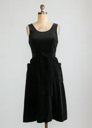 Vintage 1970s Black Velvet Wrap Jumper Dress