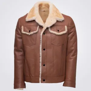 Western Shearling Trucker Coat For Men