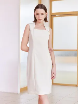 White Slim Midi Tailored Wool Dress