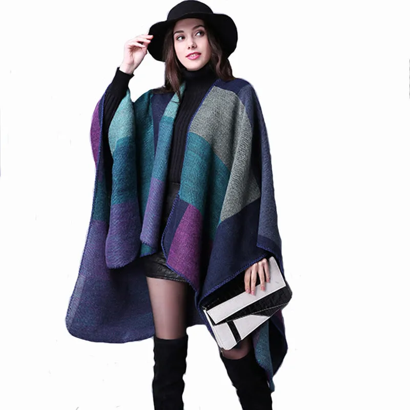 Winter Knitted Open Poncho Cape Shawl