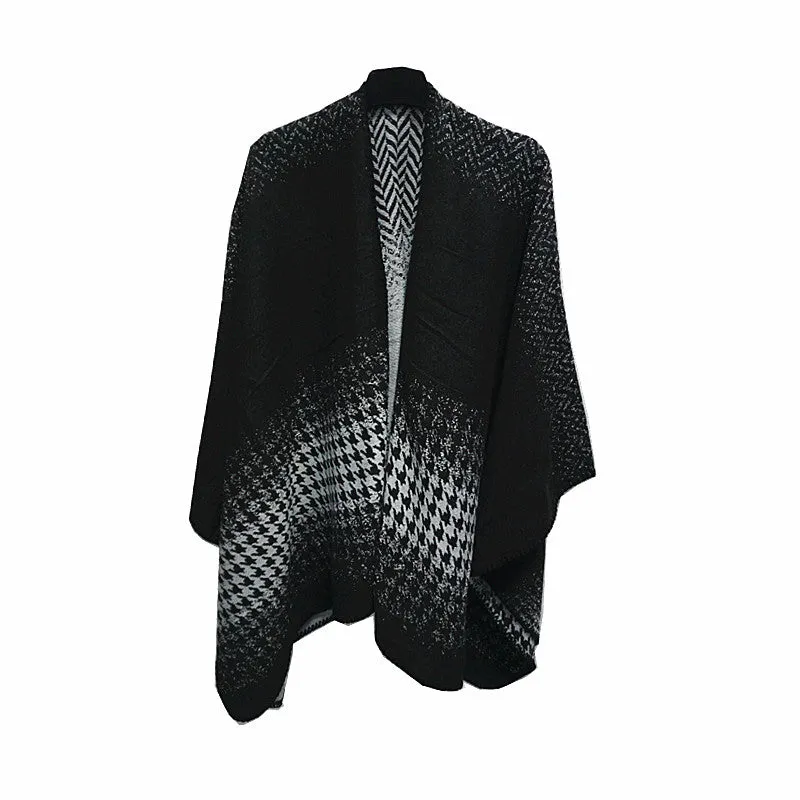 Winter Knitted Open Poncho Cape Shawl