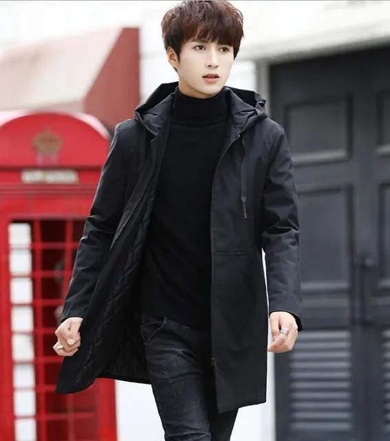 Winter Men Hooded Slim Korean Parka Hombre long Jacket