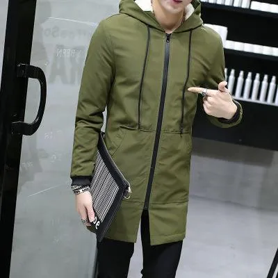 Winter Men Hooded Slim Korean Parka Hombre long Jacket