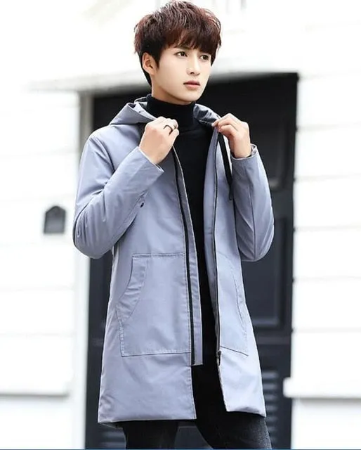 Winter Men Hooded Slim Korean Parka Hombre long Jacket