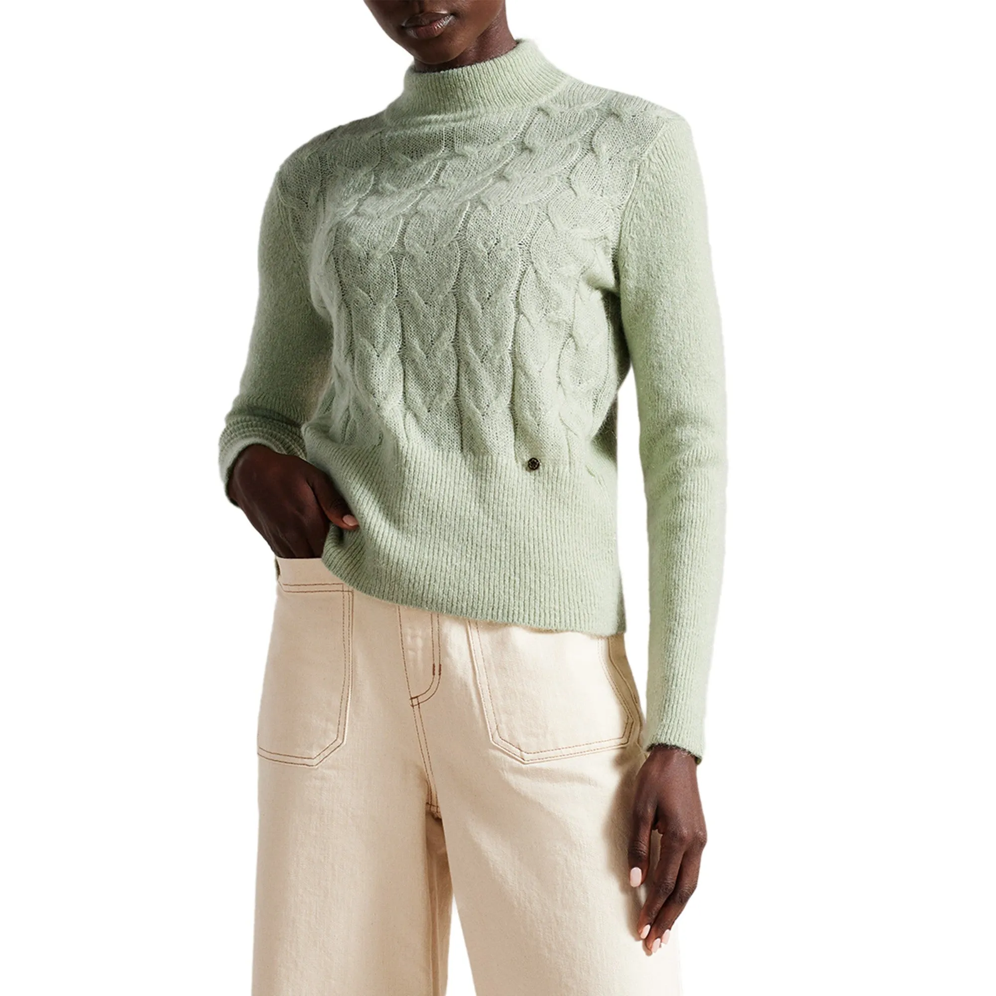 Women Wmk-Veolaa-Mohair Cable Knit Sweater - Lt-Green