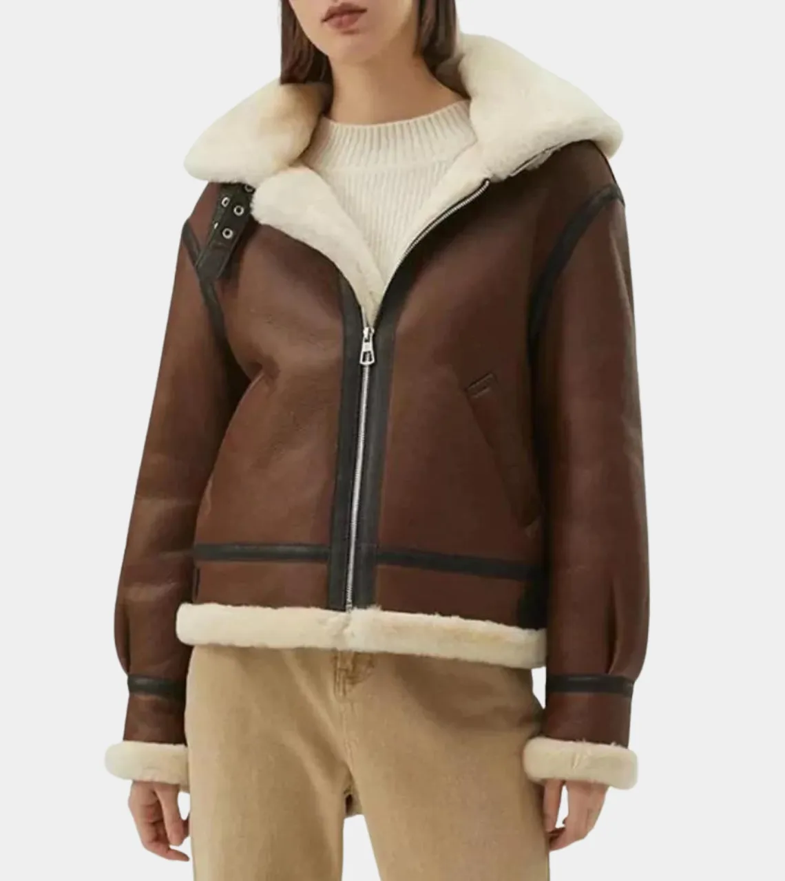 Women's B3 Bomber Shearling Leather Jacket Brown