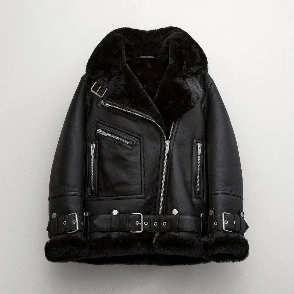 Women's Black B3 RAF Aviator Styled Sheepskin Shearling Leather Jacket