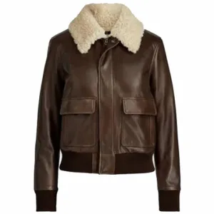 Women's Leather Bomber Sheepskin Shearling Aviator Jacket