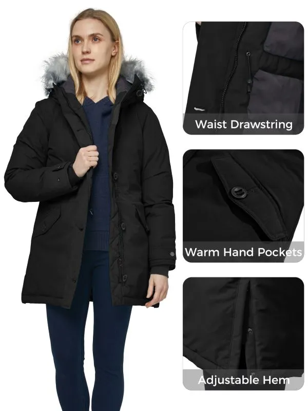 Women's Warm Winter Coat Waterproof Parka Long Puffer Jacket with Faux Fur Hood Acadia 36