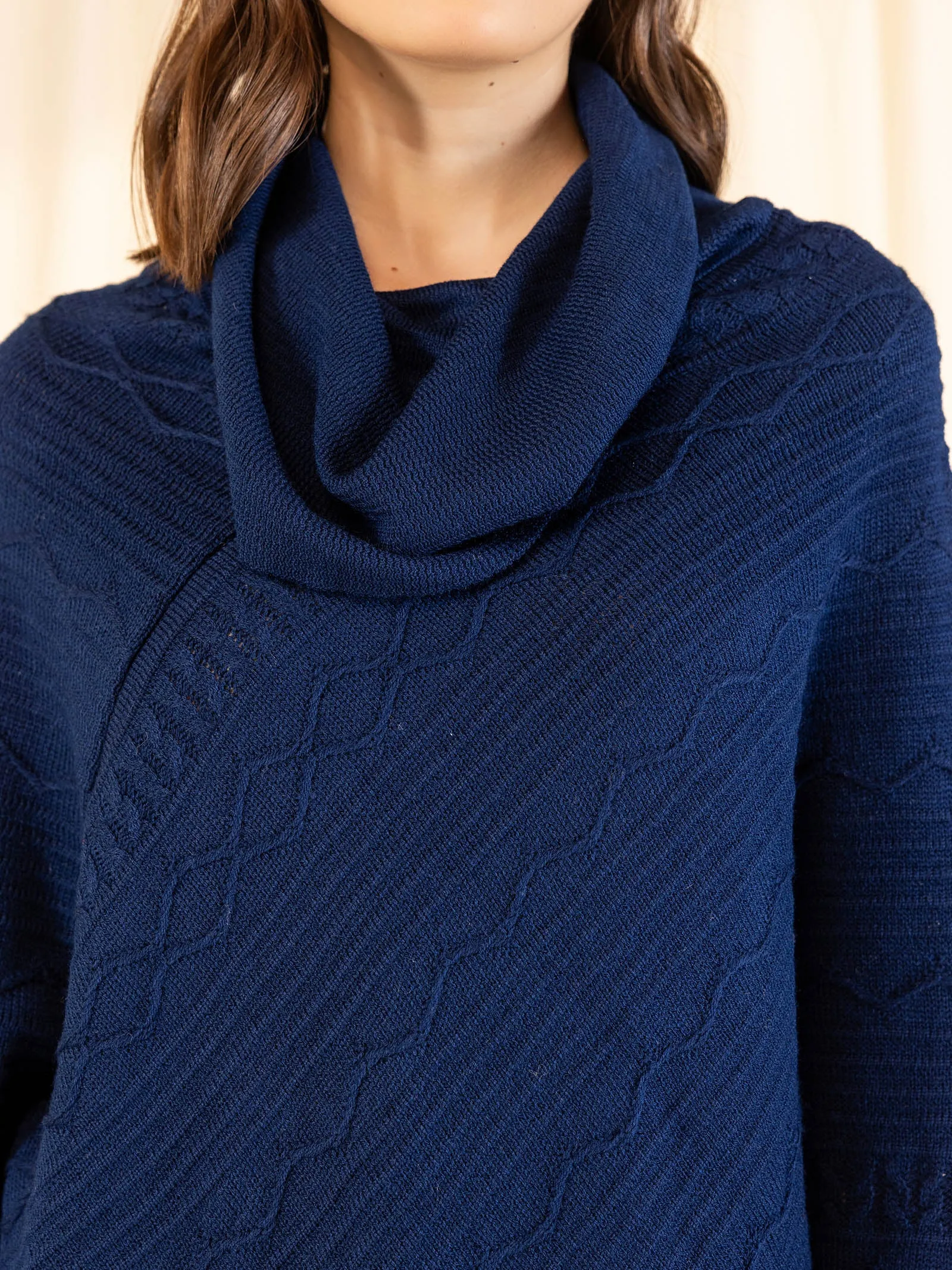 Woolen Cowl Neck Poncho - Ink Blue