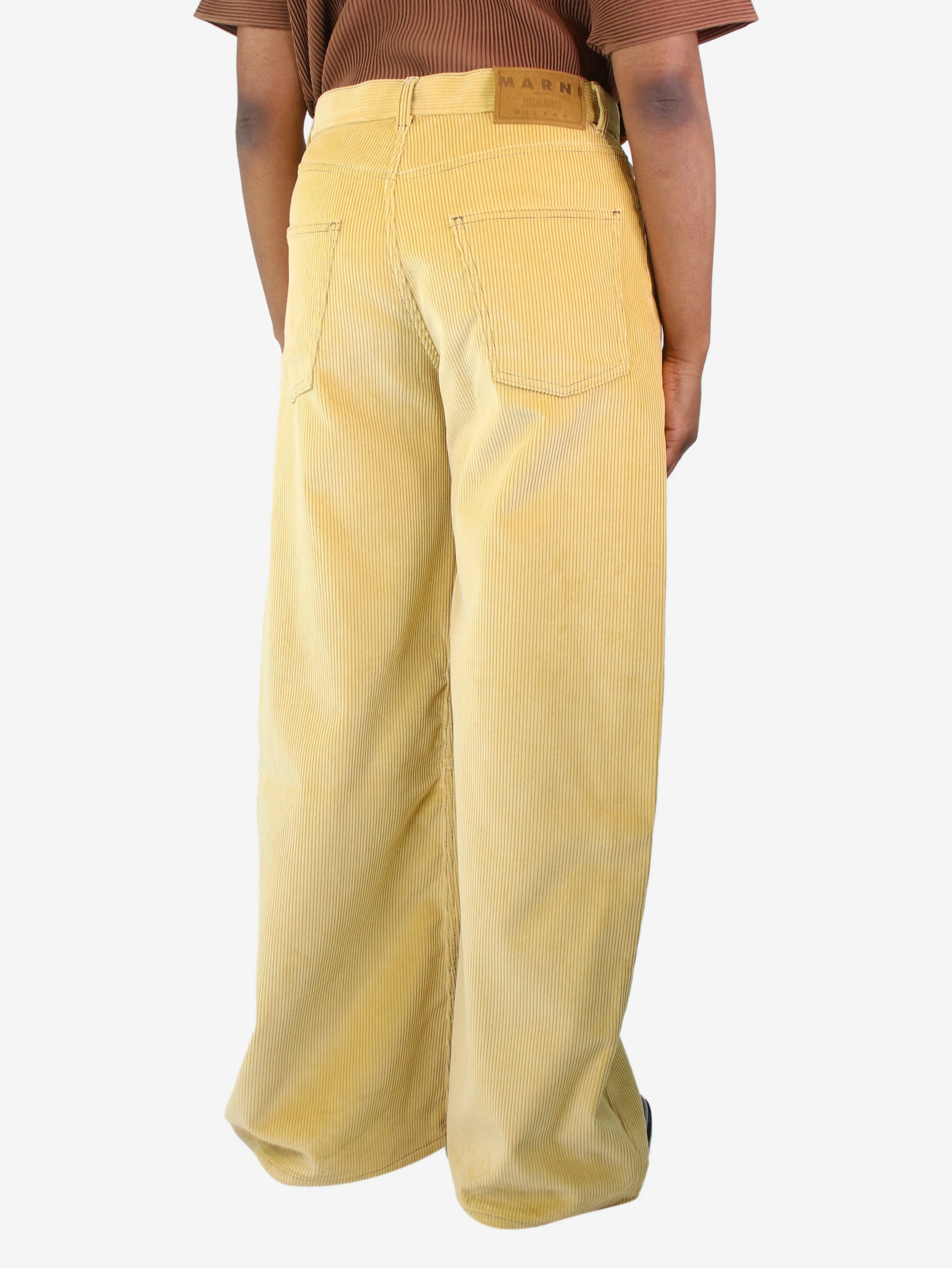 Yellow wide-leg corduroy trousers - size UK 10